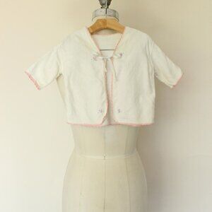 Vintage 1950s Baby Jacket With Floral Embroidery, Infant Girls Cotton Flannel
